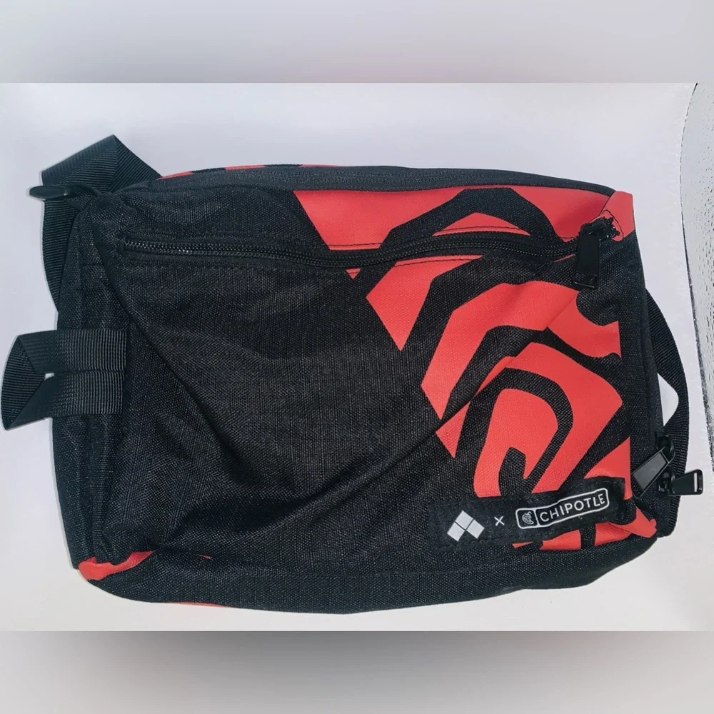 New Chipotle Mexican Grill sling back / backpack / black with red chili … - Picture 4 of 9